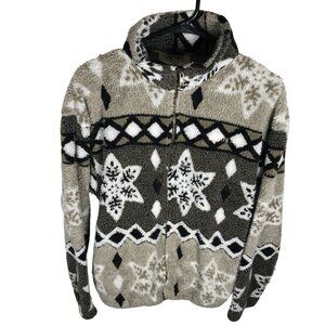 Arctic Image Womens Nordic Snowflake Teddy Jacket Medium Gray Sherpa Fleece Zip